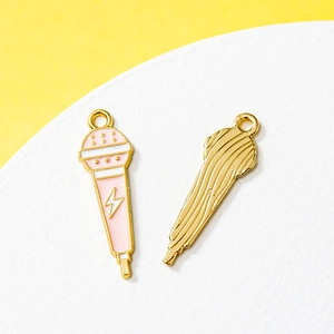 Pink and gold microphone alloy pendant with lightning symbol for DIY jewelry making