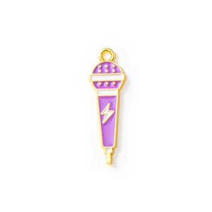 Purple microphone alloy pendant with golden plating and white lightning icon for DIY jewelry
