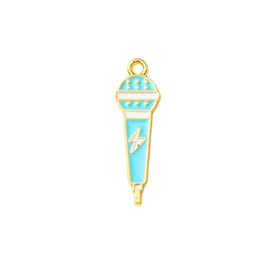 Microphone shaped alloy pendant charm with blue and white enamel for DIY jewelry making
