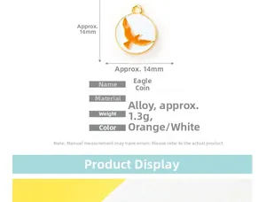 Detailed specifications for eagle bird alloy pendant with dimensions 16mm x 14mm