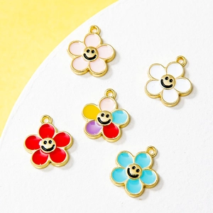 Ciondolo a Forma di Girasole con Faccina Sorridente in Lega DIY Goccia d'Olio Smalto Ciondoli a Fiore per Braccialetto Collana Creazione Gioielli Accessori Carini