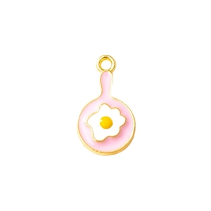 Pink frying pan with fried egg alloy enamel charm pendant for DIY jewelry making