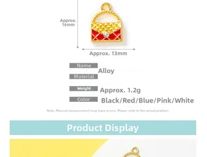 Specifiche dimensionali per ciondolo borsa in lega con smalto rosso e pois