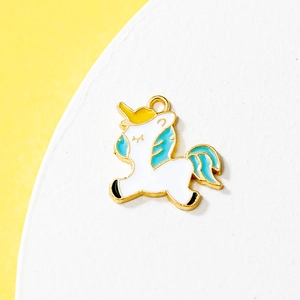 Colorful unicorn enamel pendant with gold metal frame for DIY jewelry making and crafts