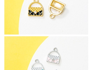 Detailed view of quilted enamel mini handbag charms with rhinestones for DIY jewelry