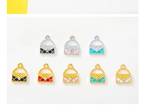 Selection of colorful enamel handbag charms with rhinestones for DIY jewelry making