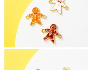 Detail of gingerbread man and scallop charms in colorful enamel for DIY jewelry making