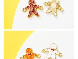 Detailed macro view of enamel gingerbread man charms with double loops for DIY jewelry