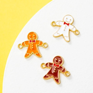 Gingerbread Man Alloy Enamel Pendants Double Hanging Connectors For DIY Bracelet Necklace Christmas Jewelry Making Women