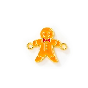 Halloween gingerbread man pendant with double loops in orange enamel and gold finish