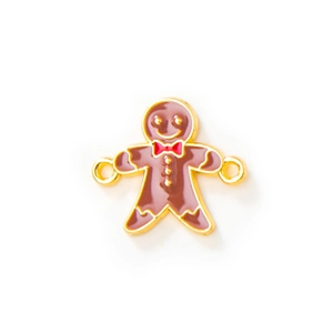 Gingerbread man alloy pendant with brown enamel and gold plating for jewelry making