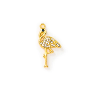 Golden flamingo charm with sparkling rhinestones and elegant enamel finish for jewelry