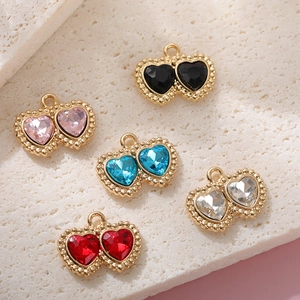 Ciondolo a Doppio Cuore in Lega con Zirconia Accessorio per Creazione Gioielli Fai-da-te Placcato Oro Argento Bordi a Sfera Ciondolo a Cuore per Collana Bracciale