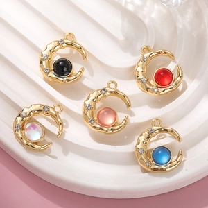 Crescent Moon Pendant Alloy Charm With Aurora Glass Rhinestone For Handmade DIY Jewelry Necklace Bracelet Making