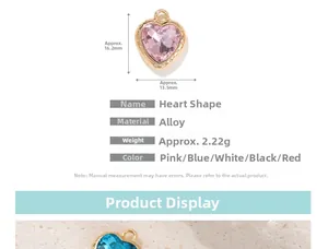 Detailed size specifications and weight for colorful heart alloy pendant DIY charms