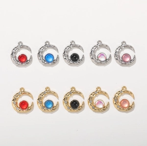 Set of 10 aurora glass rhinestone moon pendants in gold and silver alloy for DIY jewelry