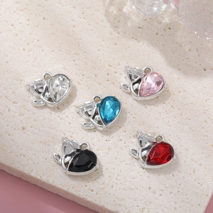 Colorful glass rhinestone heart pendants in five colors for DIY jewelry making