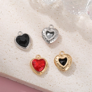 Colorful glass rhinestone heart charms in gold and silver plating for jewelry making