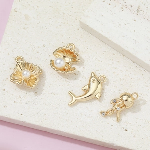 Dijes DIY de Temática Oceánica para Creación de Joyas Aleación Galvanizada Delfín Concha Medusa Con Perla Artificial de Imitación Strass