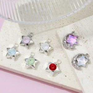 Pendentifs étoile et lune en alliage avec cristaux colorés pour création de bijoux
