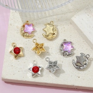 Pendentifs étoile et lune avec strass colorés pour création de bijoux DIY