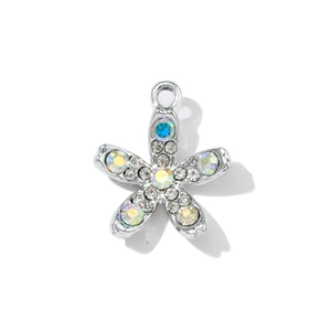Ciondolo a forma di fiore a cinque petali in lega d'argento con strass AB colorati