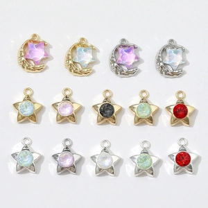 Pendentifs DIY étoile et lune en alliage avec cristaux colorés pour création bijoux