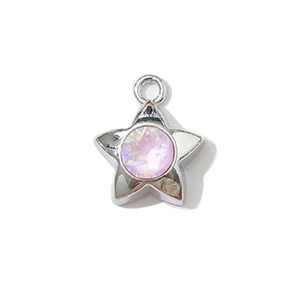 Pendentif étoile en argent avec un centre en cristal rose et finition polie