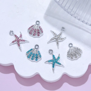 Colgantes de estrella de mar y concha bañados en oro de 14K con cristales para joyería artesanal