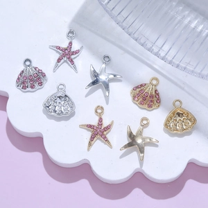 Exquisitos colgantes de concha y estrella de mar bañados en oro de 14K con pedrería para joyas