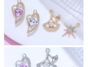 Detailed DIY alloy jewelry pendants with heart and star shapes in gold and silver finishes