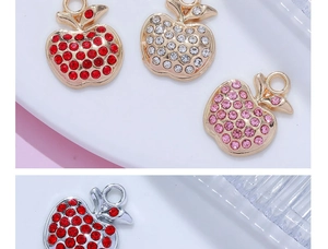 Détails de pendentifs pomme en alliage avec strass scintillants en rouge et rose