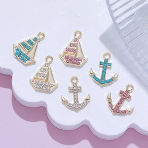 Nautical Alloy Sailboat Anchor Pendants Rhinestone Coastal Charms For DIY Necklace Bracelet Making Coastal Jewelry Findings