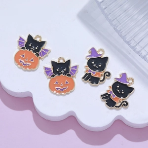 Pendentifs Citrouille Fantôme Chat Noir Chapeau de Sorcière d'Halloween en Alliage Émaillé pour Fabrication de Bijoux DIY Cadeau