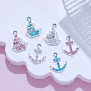 14K gold plated nautical starfish and sailboat pendants with colorful zircon inlay for DIY