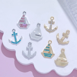 14K gold plated nautical starfish sailboat pendants set with zircon for DIY jewelry