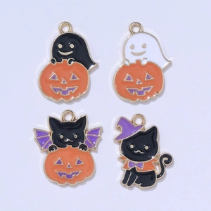 Pendentifs Halloween en émail pour bijoux DIY avec fantômes et chats noirs