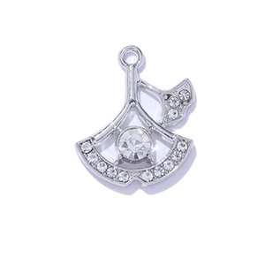 Ginkgo leaf shaped pendant with sparkling crystals and silver plated alloy finish