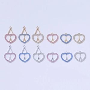 Eiffel Tower heart pendant necklace featuring colorful rhinestones on a metal alloy base