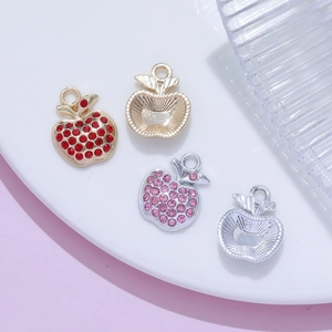 Pendentif pomme en alliage avec strass rouges et roses pour colliers et bijoux de bricolage
