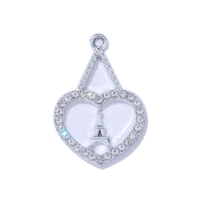 Silver alloy heart pendant with Eiffel Tower center and sparkling zircon stones