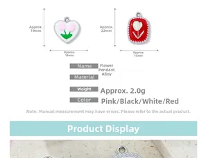 Detailed view of flower tulip alloy charms for DIY jewelry with size measurements