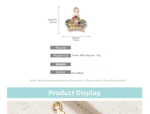 Detailansicht der 15x16mm Legierungskrone mit bunten Strasssteinen und Maßangaben