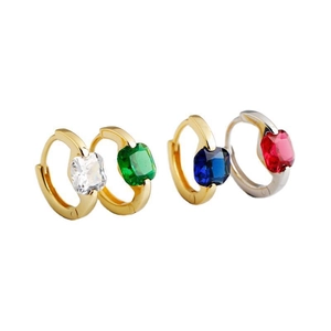 Orecchini a cerchio in argento S925 con zirconi quadrati colorati in oro e argento