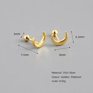 Minimalistische S925 sterling zilveren maan oorknopjes met gouden finish en schroefsluiting