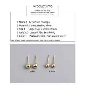 Minimalistische 5mm S925 sterling zilveren bal oorbellen in goud en zilver finish