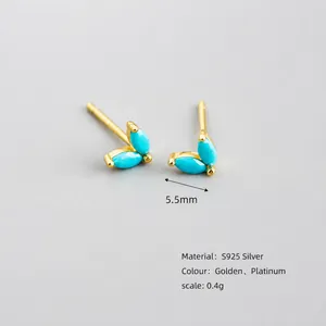 Minimalist s925 silver stud earrings featuring turquoise marquise stones in gold finish