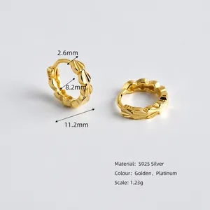 Gold S925 sterling silver heart engraved hoop earrings showing dimensions and texture