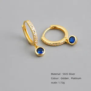 Élégantes boucles d'oreilles créoles en argent 925 doré avec pendentifs bleus