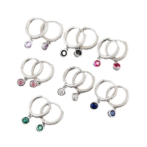 Boucles d'oreilles créoles en argent S925 avec pendentifs pierres rondes colorées